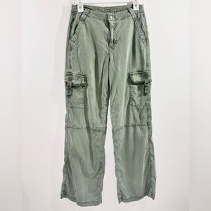 American Eagle Wide Leg Cargo Pants Lyocell Stretch Size 0 Regular Green